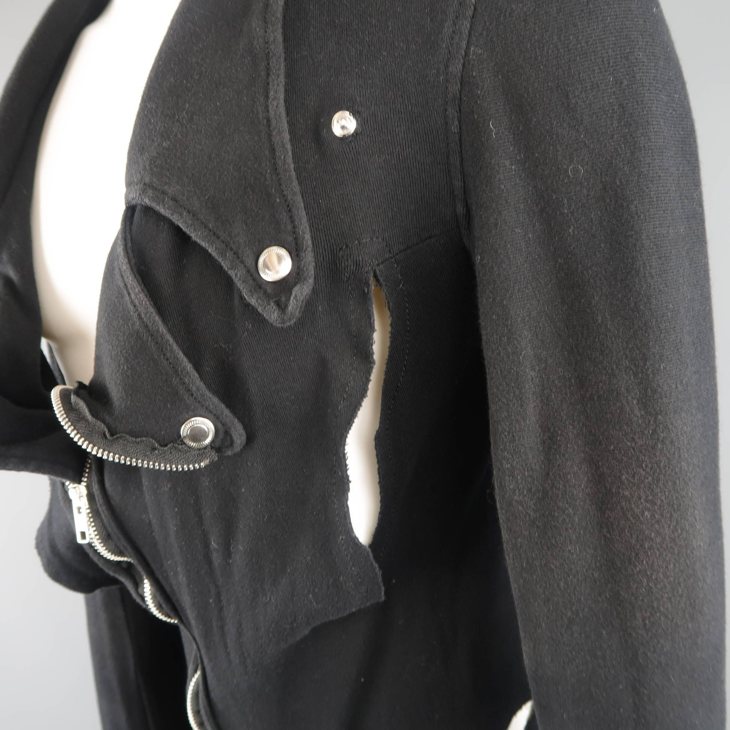 Men's  UNDERCOVER S Black Denim Asymmetrical Shredded Biker Jacket 1