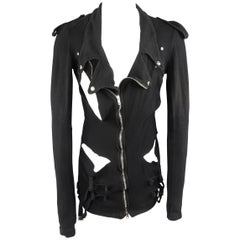 Men
s  UNDERCOVER S Black Denim Asymmetrical Shredded Biker Jacket