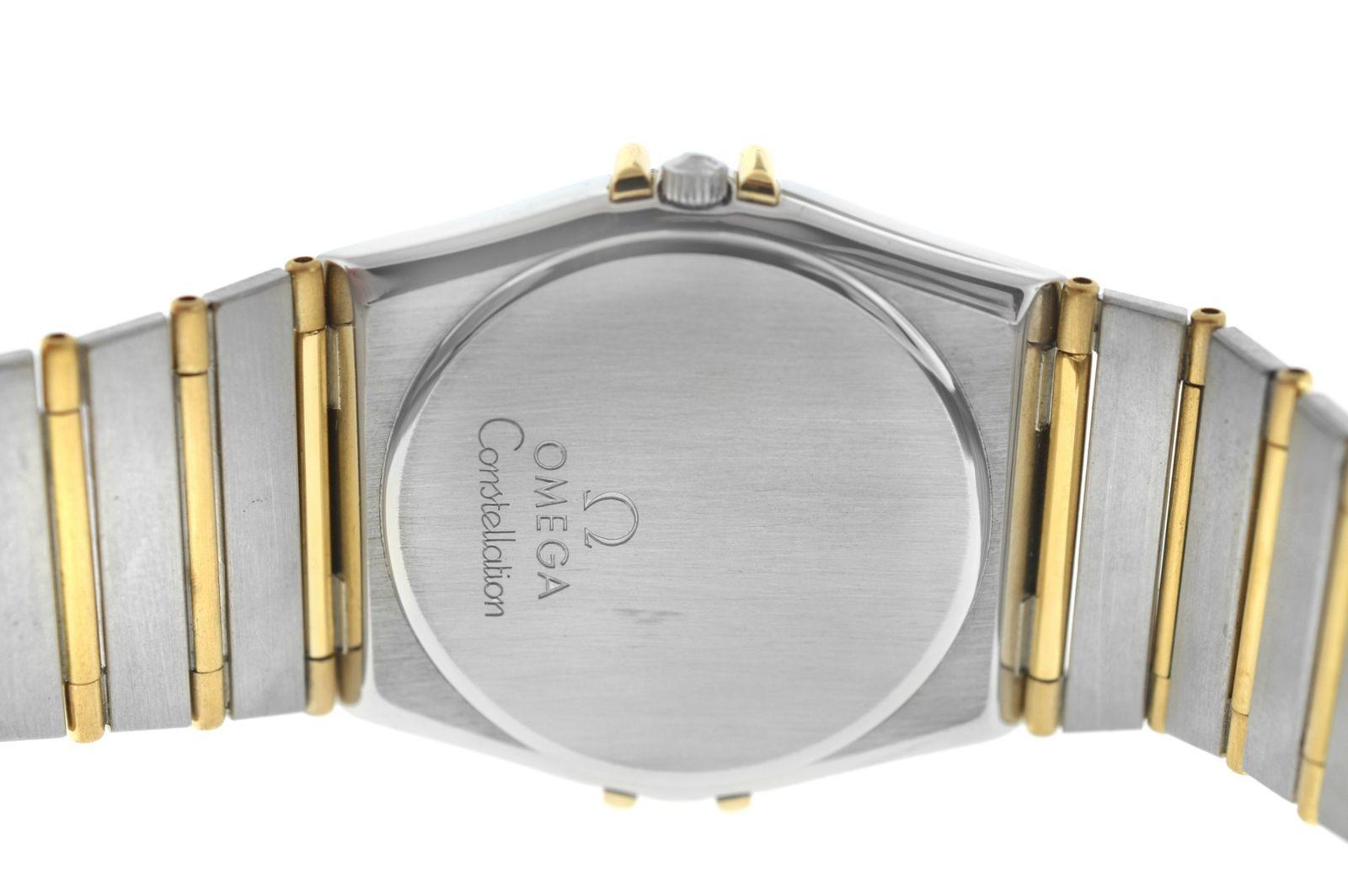 Men's Unisex Omega Constellation Full Bar Gold Quartz Date Watch 2