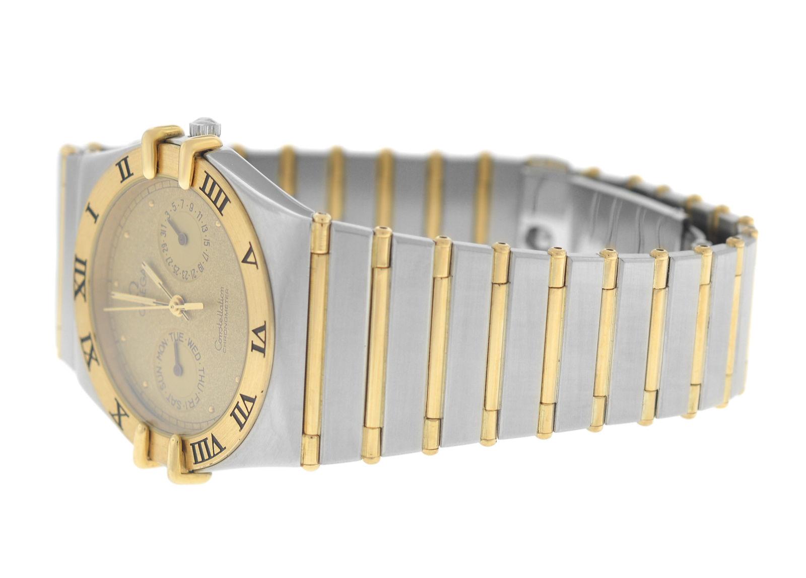 Men's Unisex Omega Constellation Manhattan Full Bar Gold Watch For Sale 1