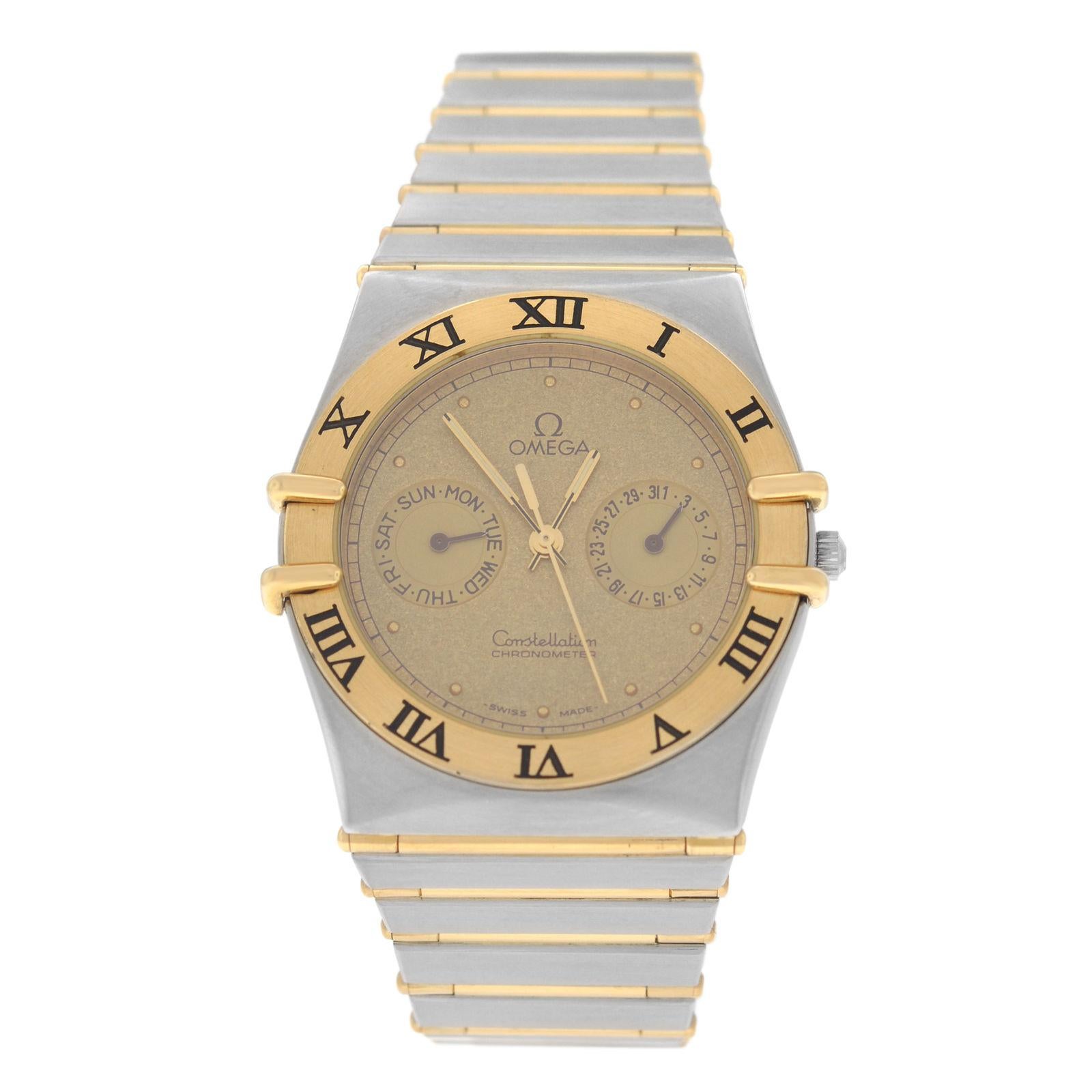 Men's Unisex Omega Constellation Manhattan Full Bar Gold Watch For Sale