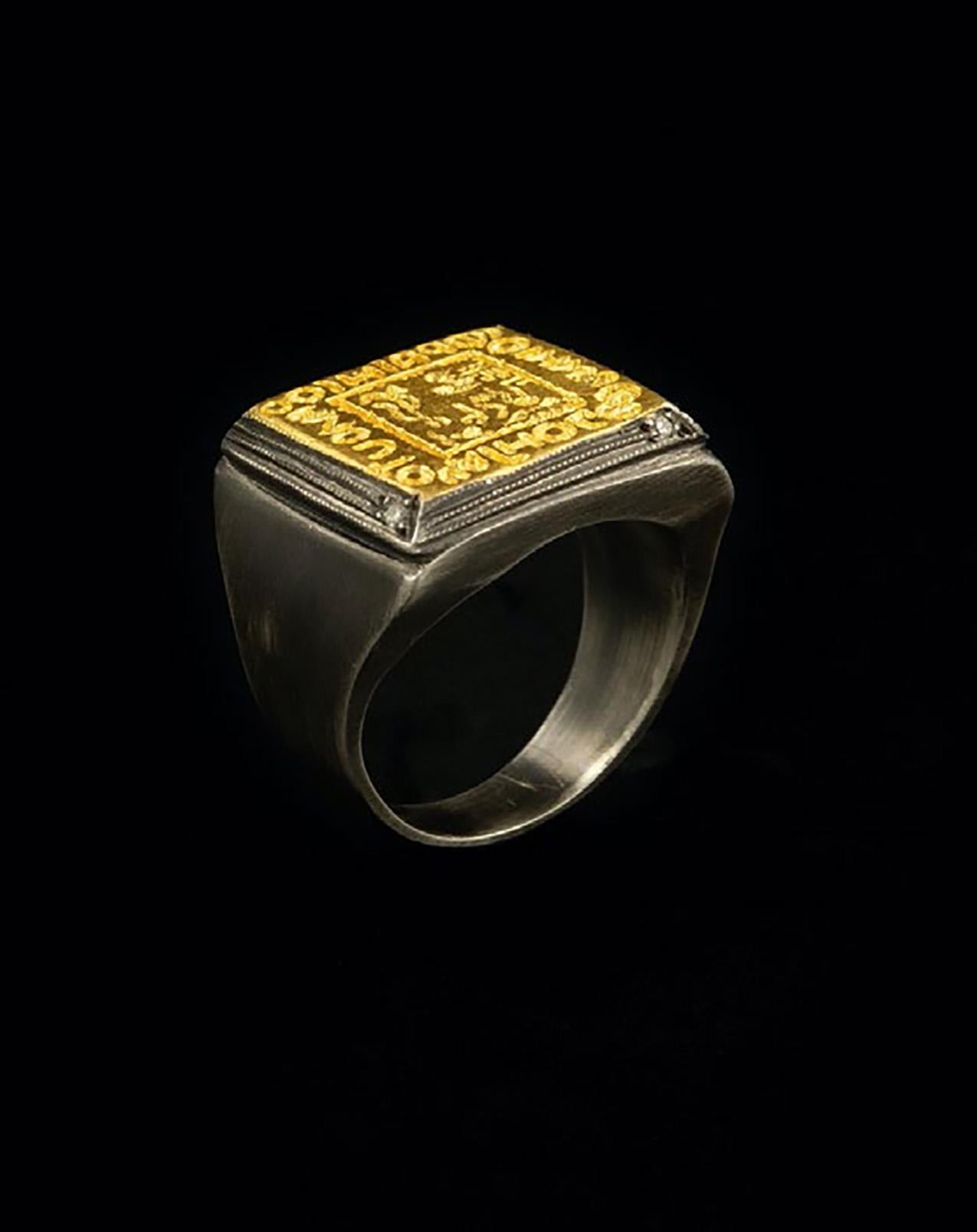 Byzantine Men's Uskudar Ring 24K Gold & Silver Unisex Cocktail Statement Ring by Kurtulan