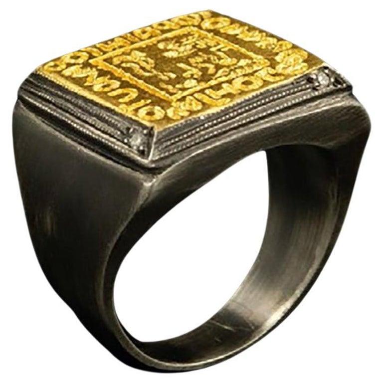 Men's Uskudar Ring 24K Gold & Silver Unisex Cocktail Statement Ring by Kurtulan In New Condition In Bozeman, MT