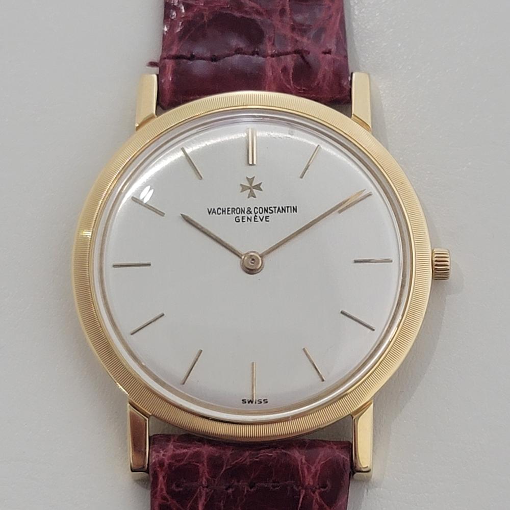 Timeless luxury, Men's Vacheron & Constantin Patrimony 18k solid gold ultra-thin hand-wind, c.1970s, in excellent working condition. Verified authentic by a master watchmaker. Gorgeous Geneve-hallmarked Vacheron & Constantin signed dial, applied