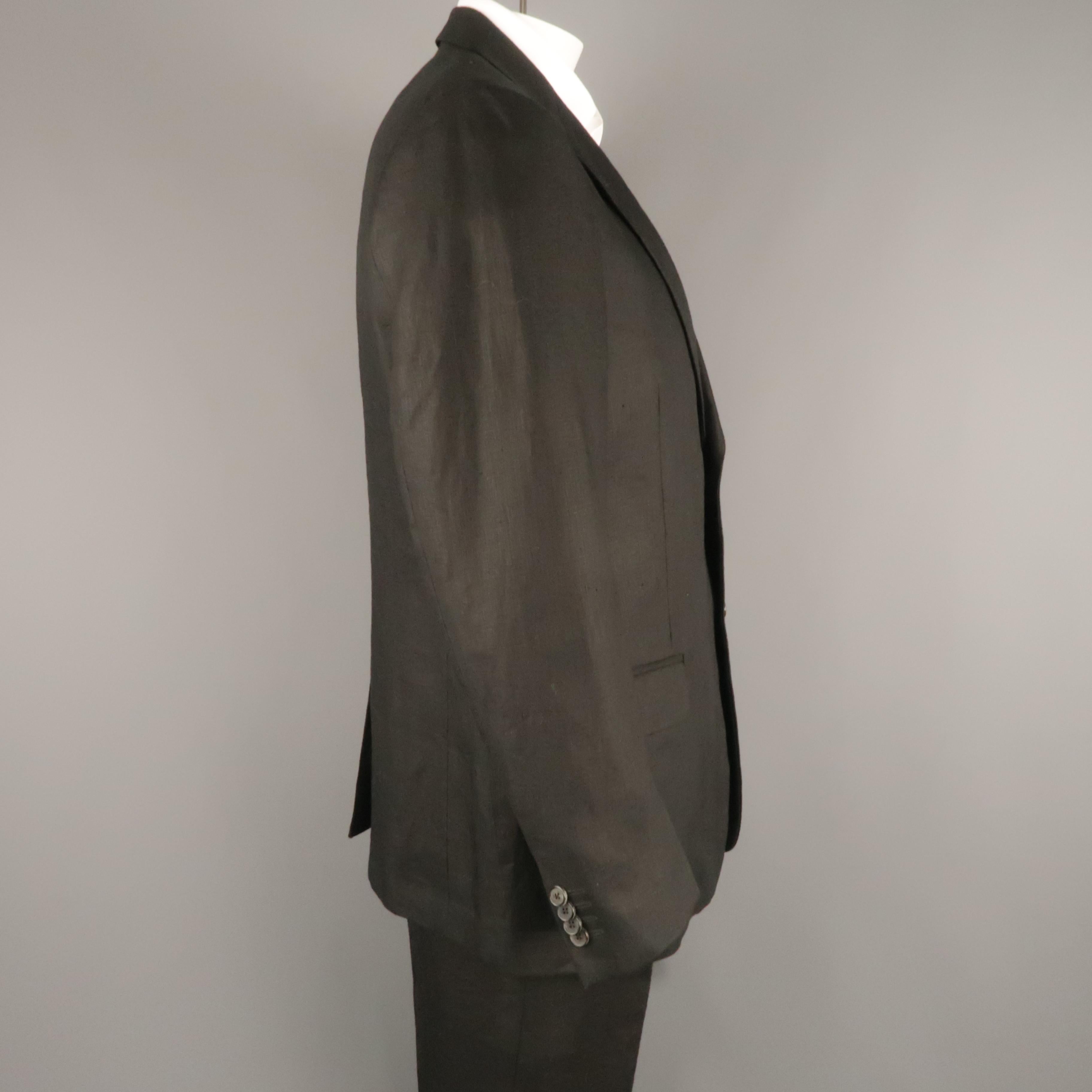 Men's VALENTINO 44 Black Solid Linen Notch Lapel Two Button Suit 1