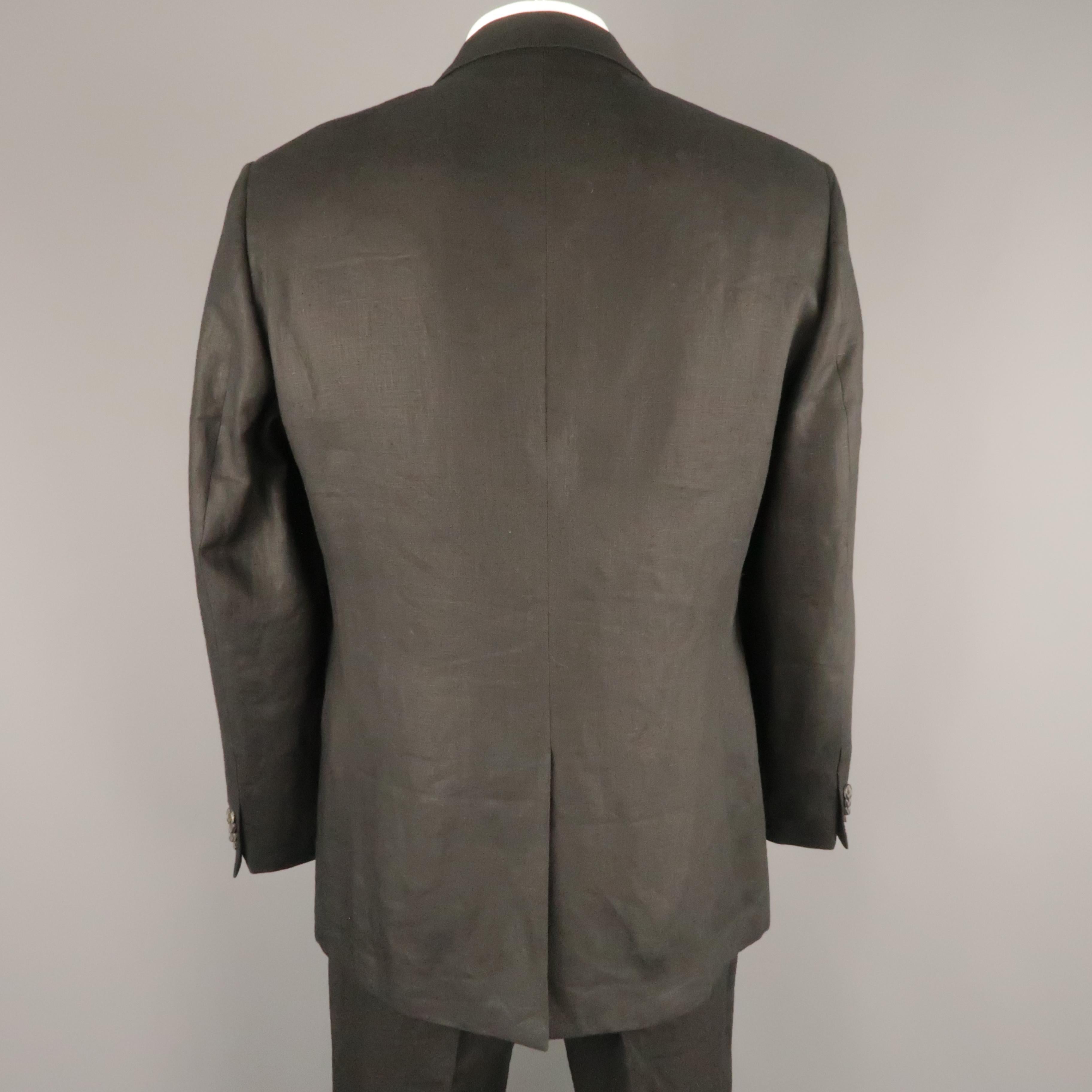 Men's VALENTINO 44 Black Solid Linen Notch Lapel Two Button Suit 2