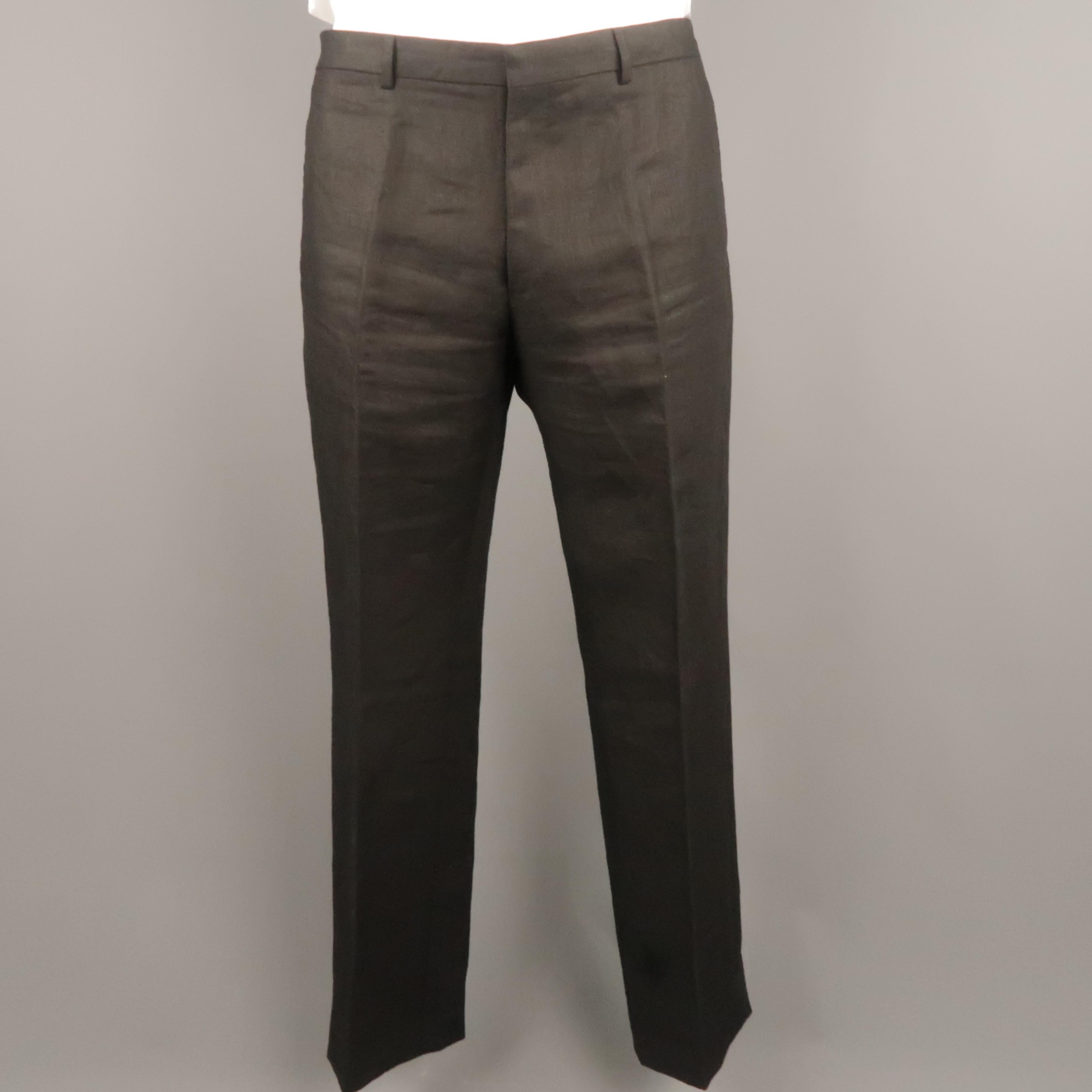 Men's VALENTINO 44 Black Solid Linen Notch Lapel Two Button Suit 3