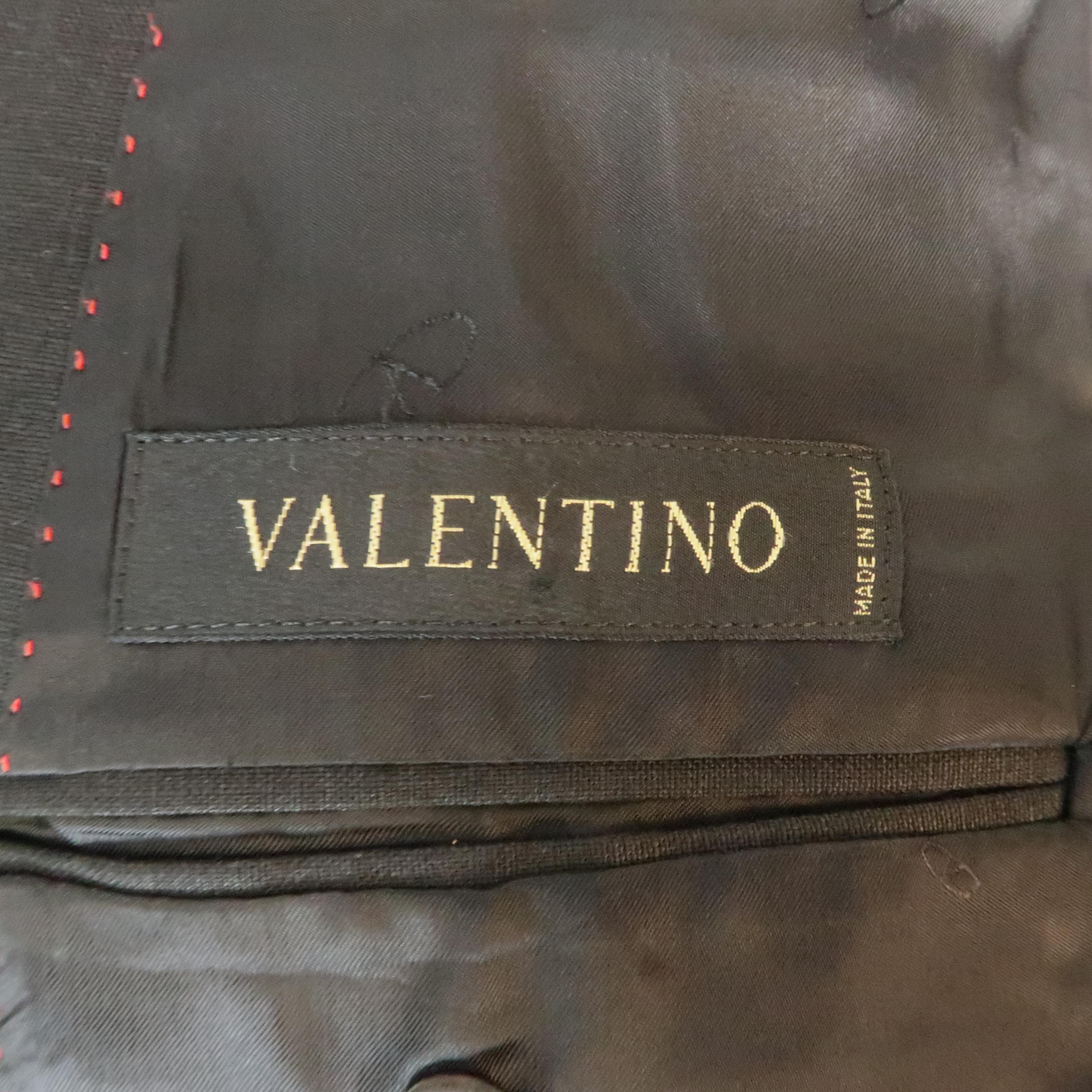 Men's VALENTINO 44 Black Solid Linen Notch Lapel Two Button Suit 4