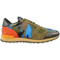 Men's VALENTINO Size 13 Olive & Camo Leather & Suede Orange Heel Rockrunner