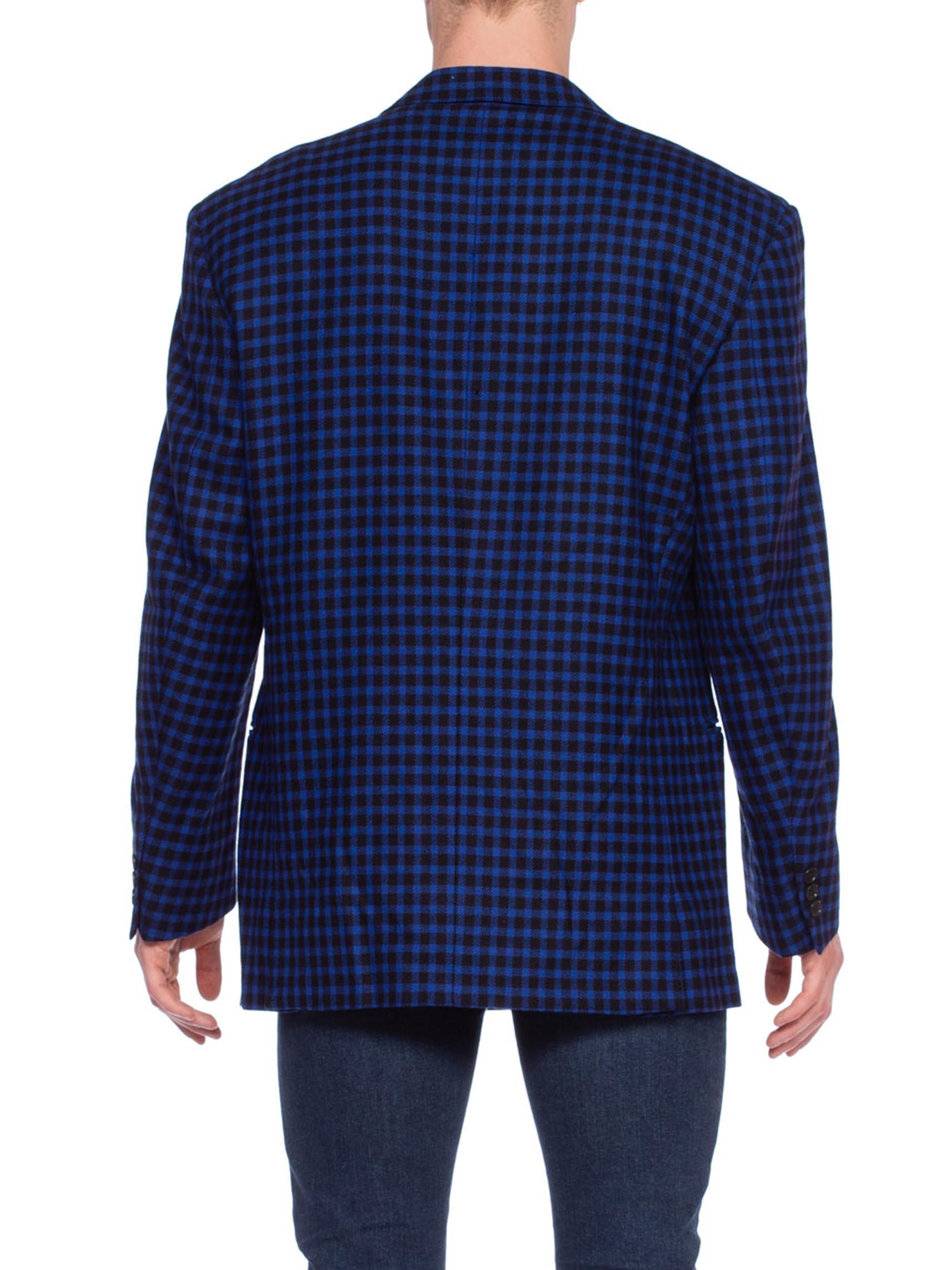 Blazer DB anni '90 GIANNI VERSACE nero e blu cobalto in lana e cachemire a quadri S in vendita 4