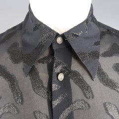 Men's VERSUS by GIANNI VERSACE Size S Black Tiger Print Silk Blend Burnout Shirt