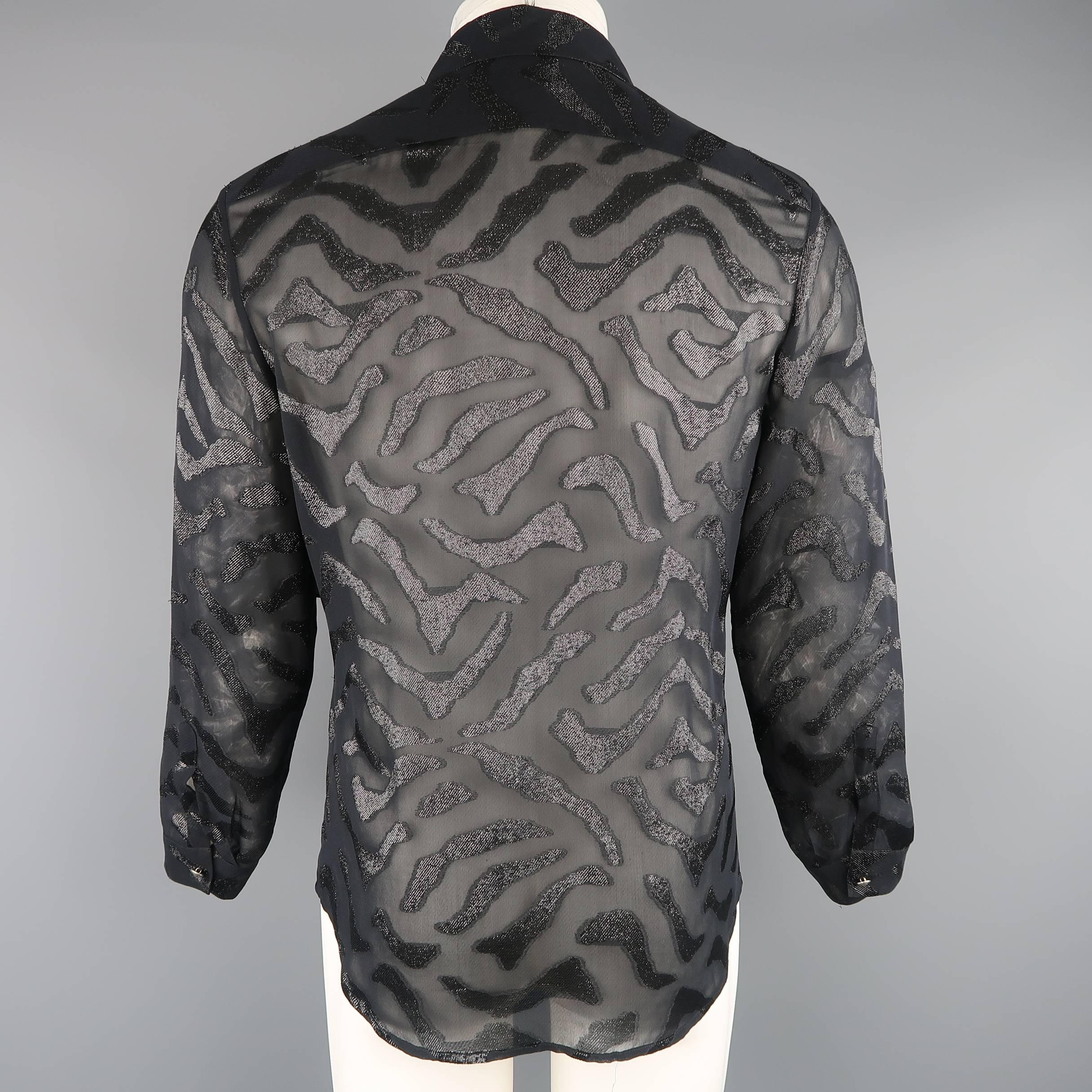 Men's VERSUS by GIANNI VERSACE Size S Black Tiger Print Silk Blend Burnout Shirt 3