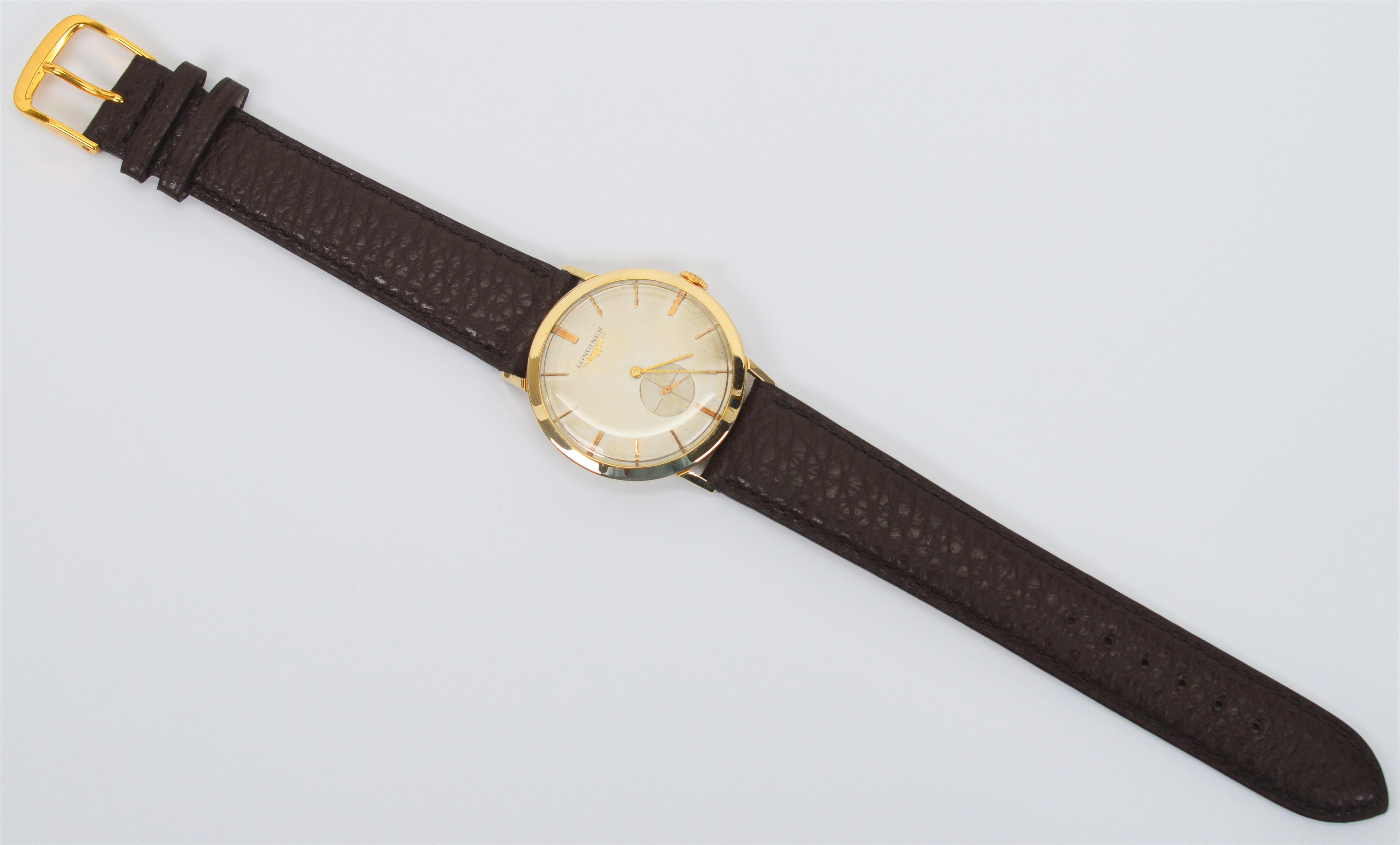 Men's Vintage 14 Karat Yellow Gold Longines Wristwatch 2