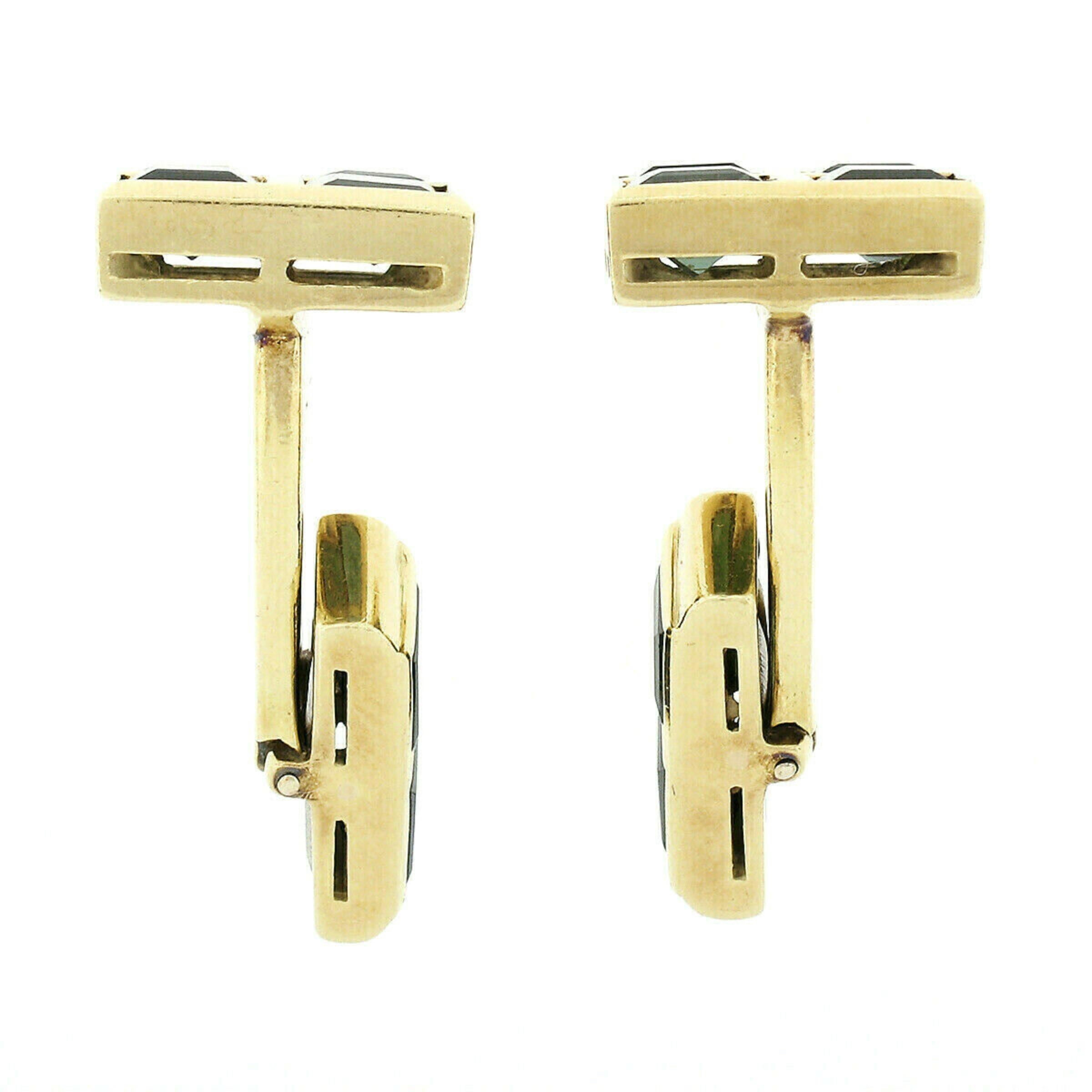 Men's Vintage 18k Gold 5.00ctw Square Step Cut Green Tourmaline Grid Cuff Links In Good Condition In Montclair, NJ