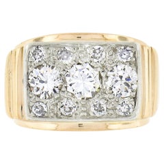Herren Vintage 18K Rosy Gold Platin Old European Pave Diamant Platin Ring