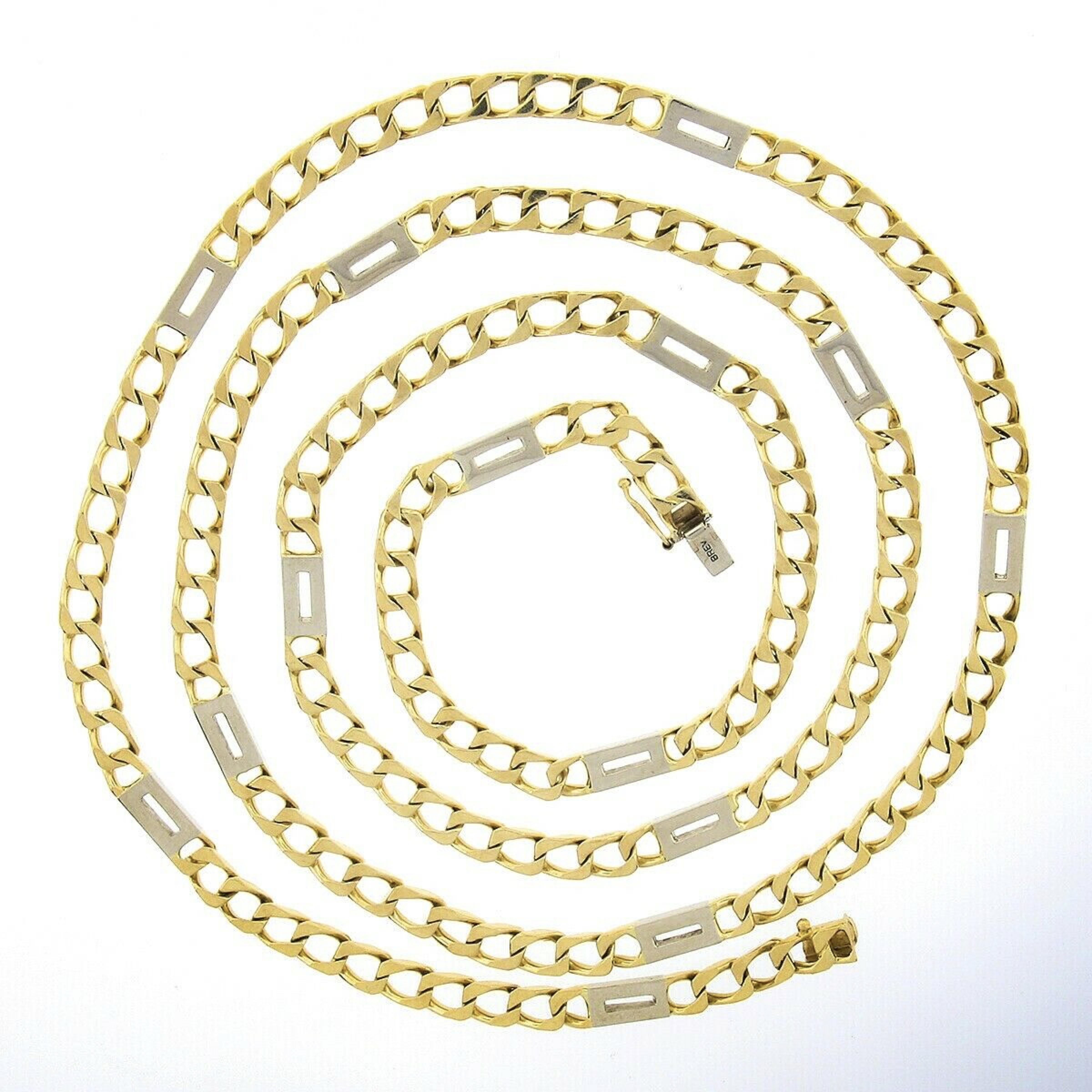 Herren Vintage 18k TT Gold Curb & Rechteckige Offene Link Kette Halskette (Retro) im Angebot