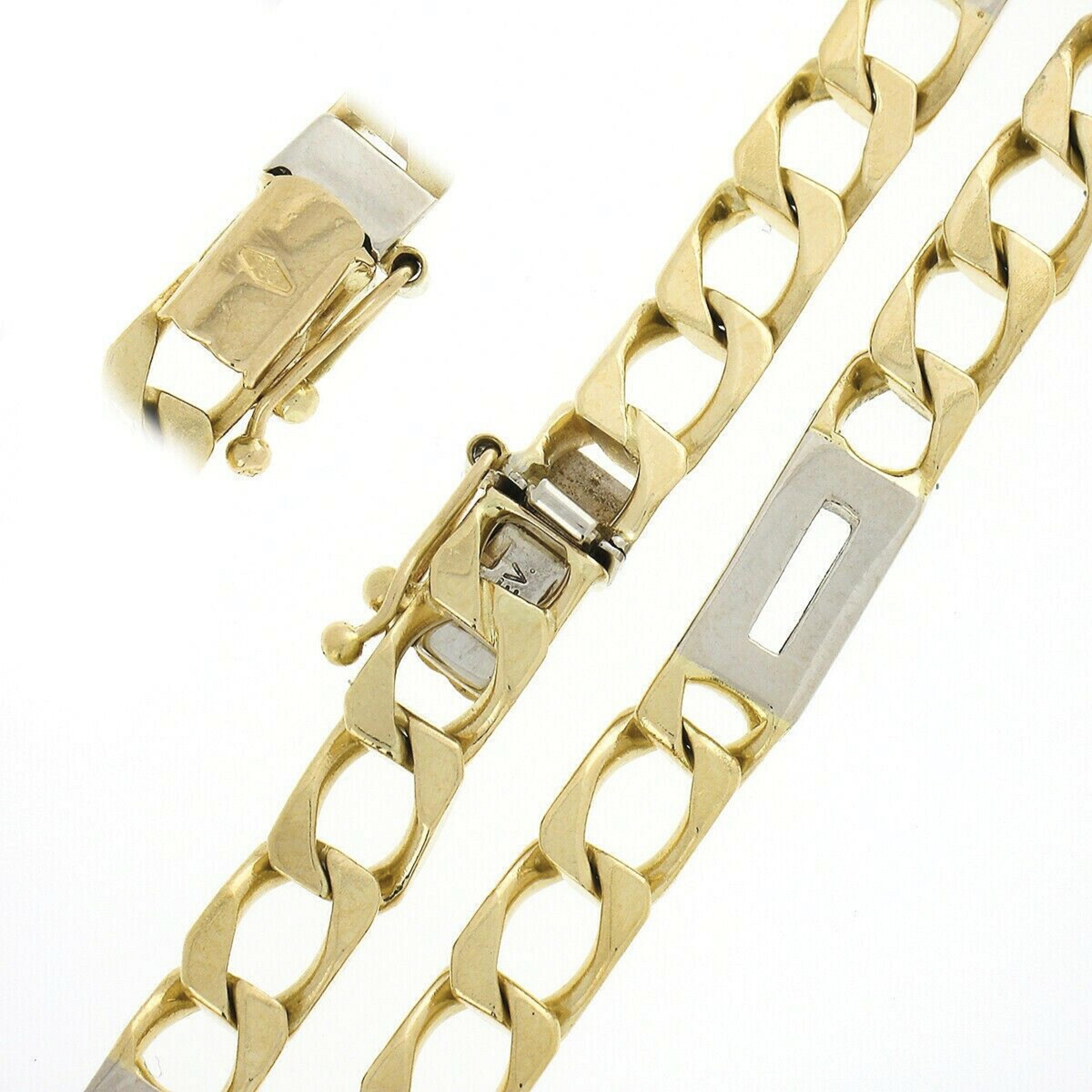 Retro Mens Vintage 18k TT Gold Curb & Rectangular Open Link Chain Necklace For Sale