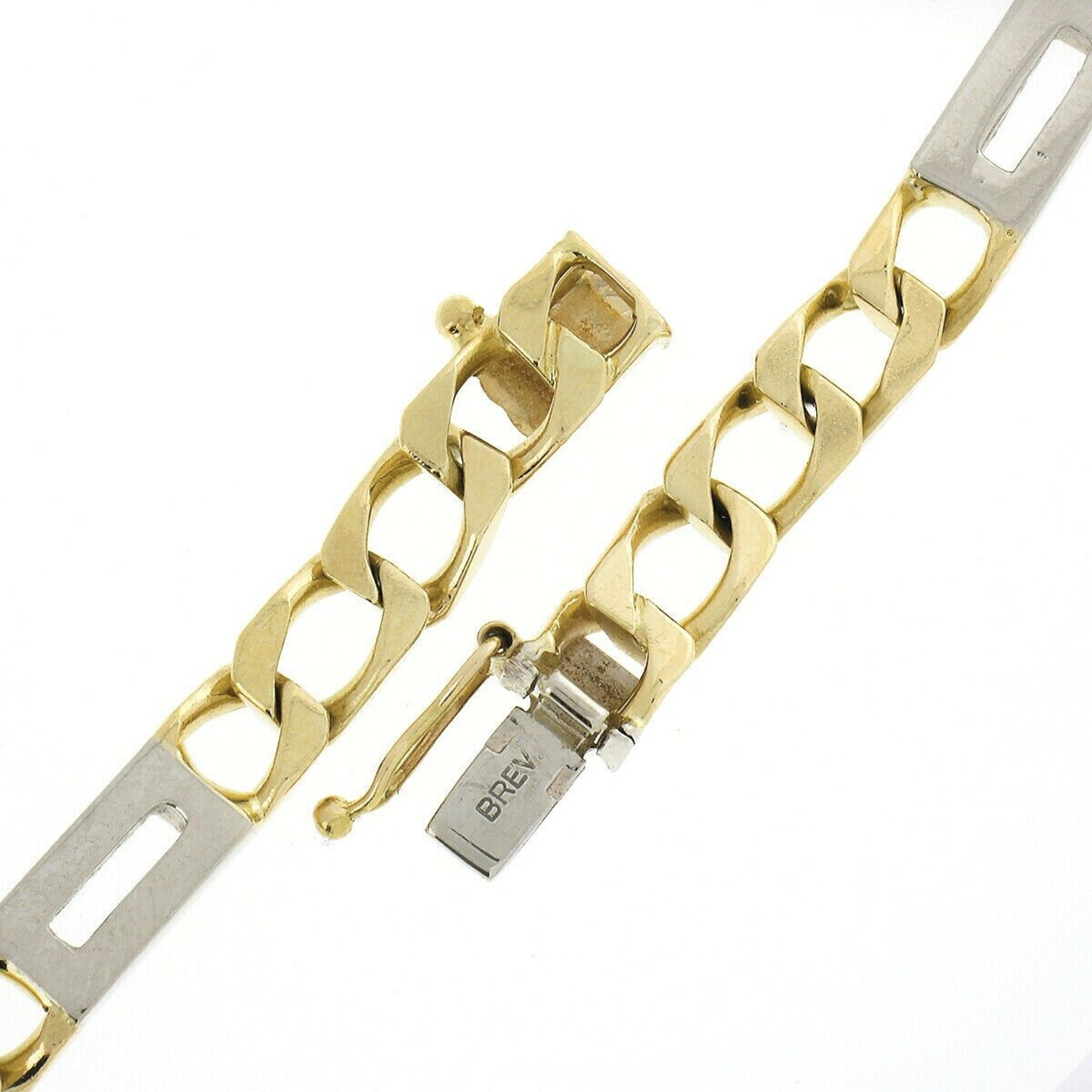 Mens Vintage 18k TT Gold Curb & Rectangular Open Link Chain Necklace In Good Condition For Sale In Montclair, NJ