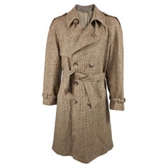 Mens Retro 1970s Pure Brown Wool Overcoat Belted Coat