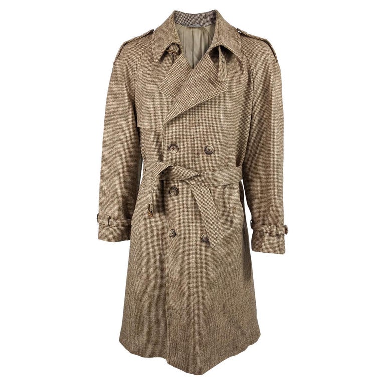 Mens Vintage 1970s Pure Brown Wool Overcoat Belted Coat at 1stDibs