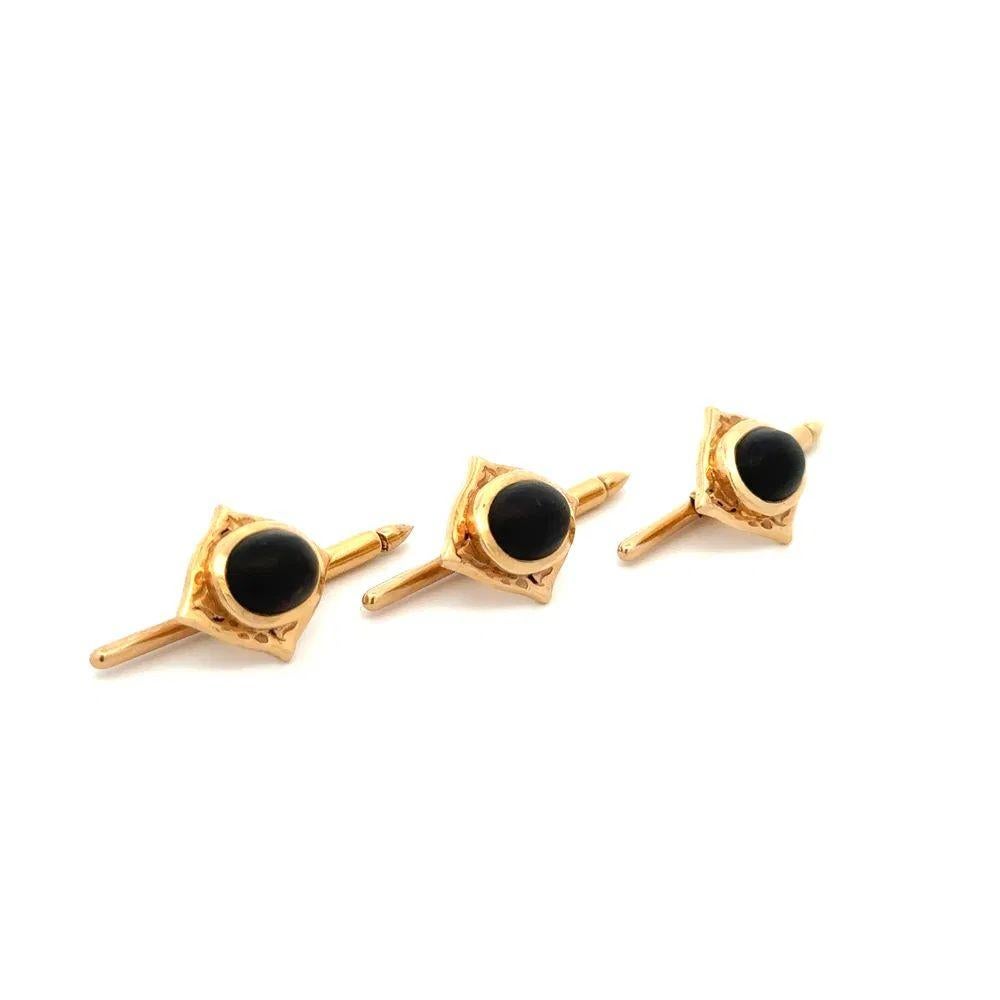 Men’s Vintage 5 Piece Ebony and Gold Cufflinks and Stud Set In Excellent Condition For Sale In Montreal, QC