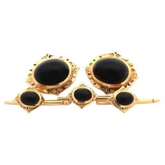 Men’s Vintage 5 Piece Ebony and Gold Cufflinks and Stud Set
