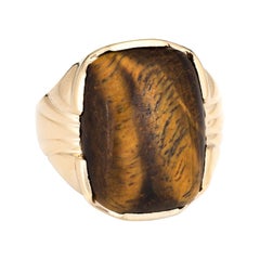Men's Vintage 70s Tigers Eye Ring 10k Yellow Gold Estate Fine Jewelry