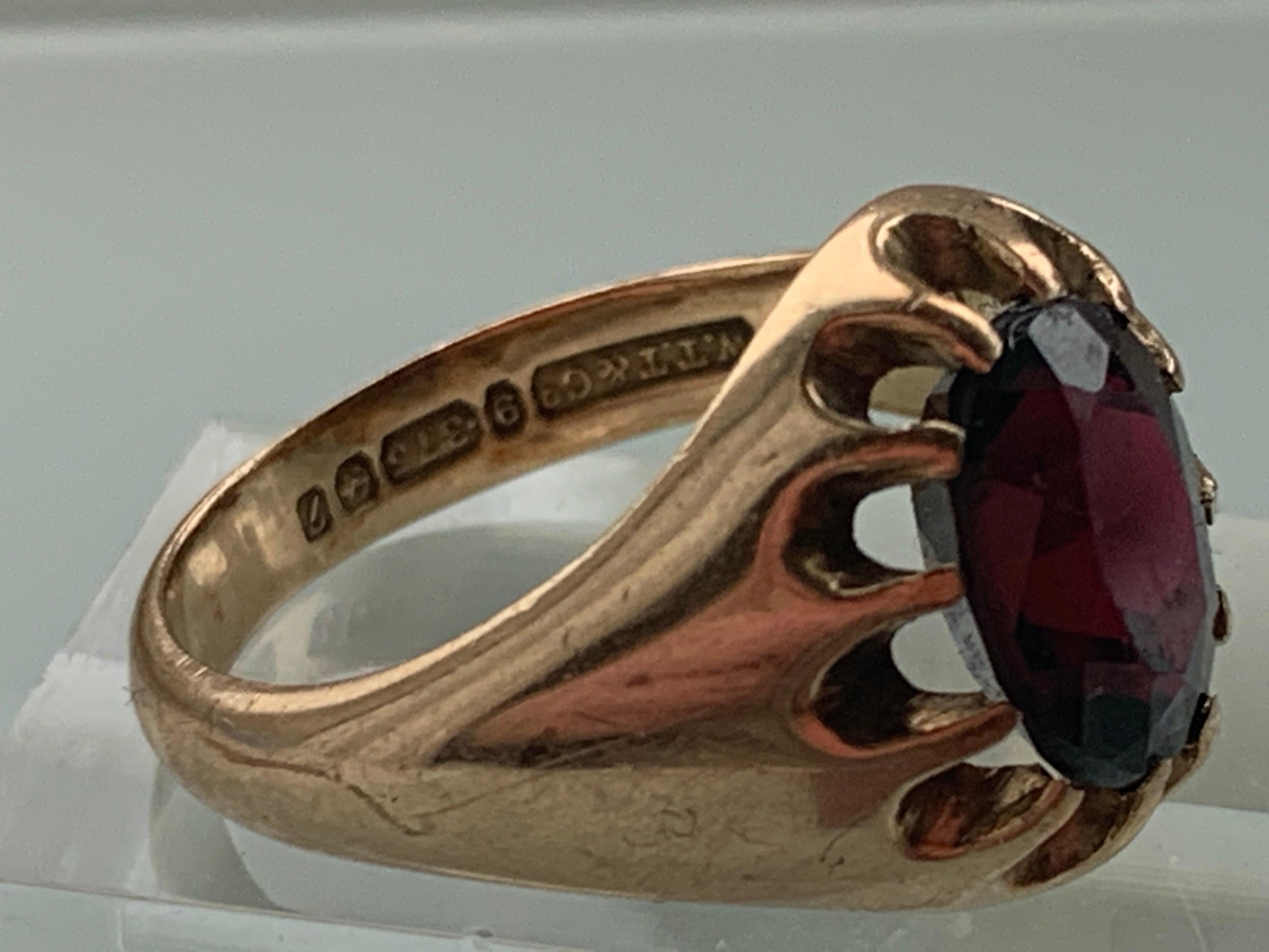 Herren Vintage 9ct Gold Granat-Ring für Herren (Ovalschliff)
