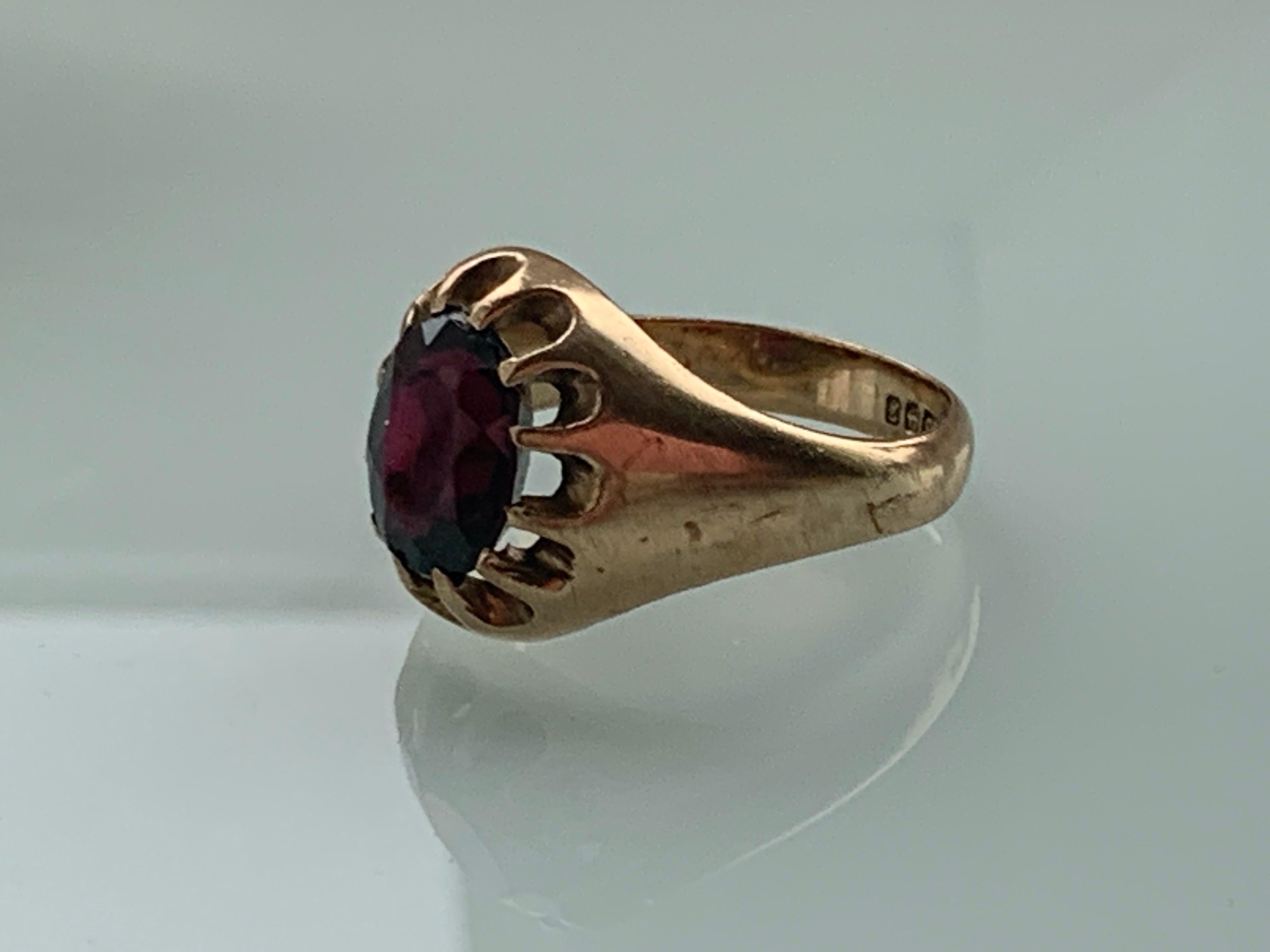 Oval Cut Mens Vintage 9ct Gold Garnet Ring