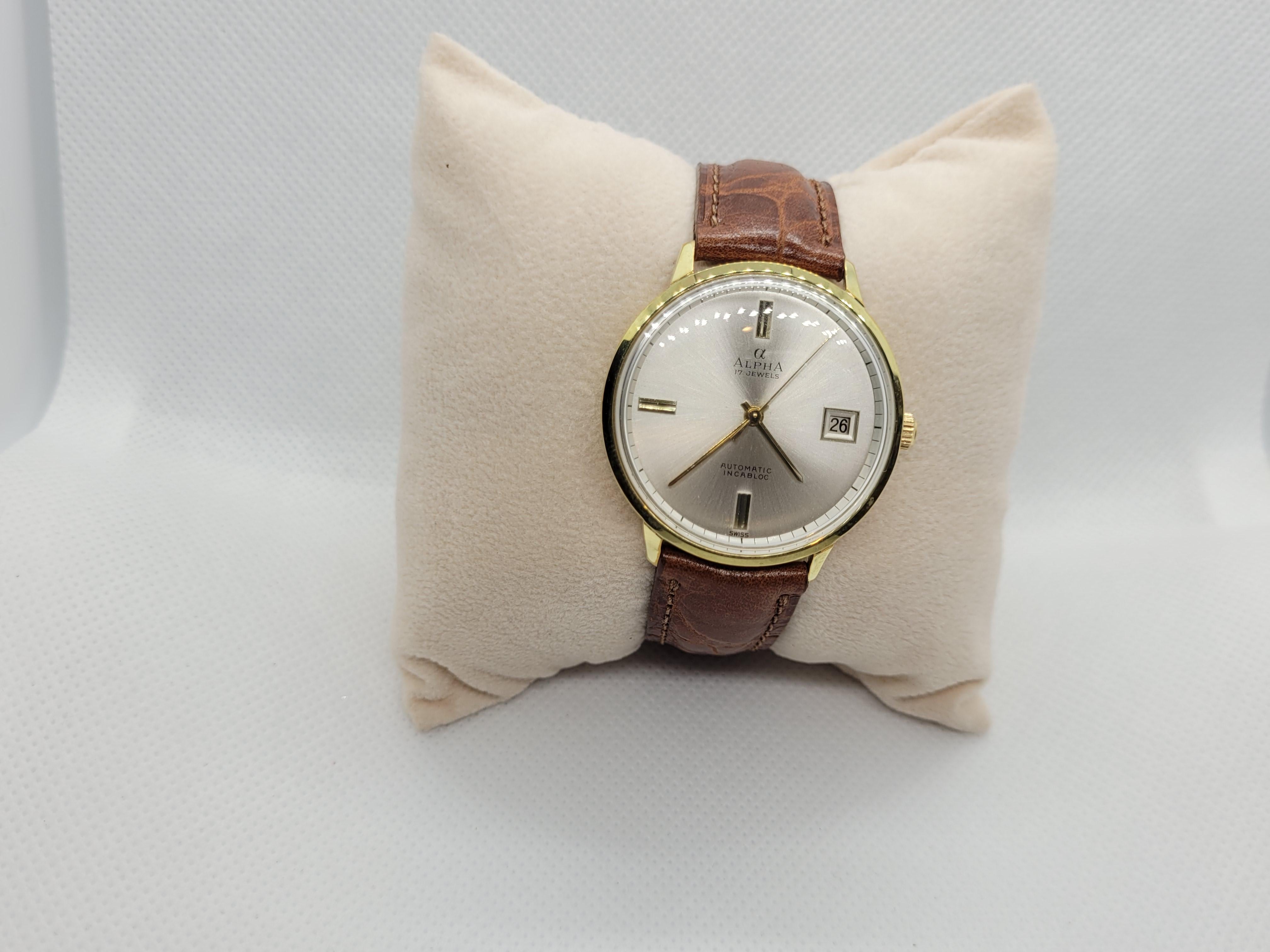 Herren-Vintage-Alpha-Uhr, 17 Juwelen-Automatik, vollständig gewartet Schweizer für Damen oder Herren im Angebot