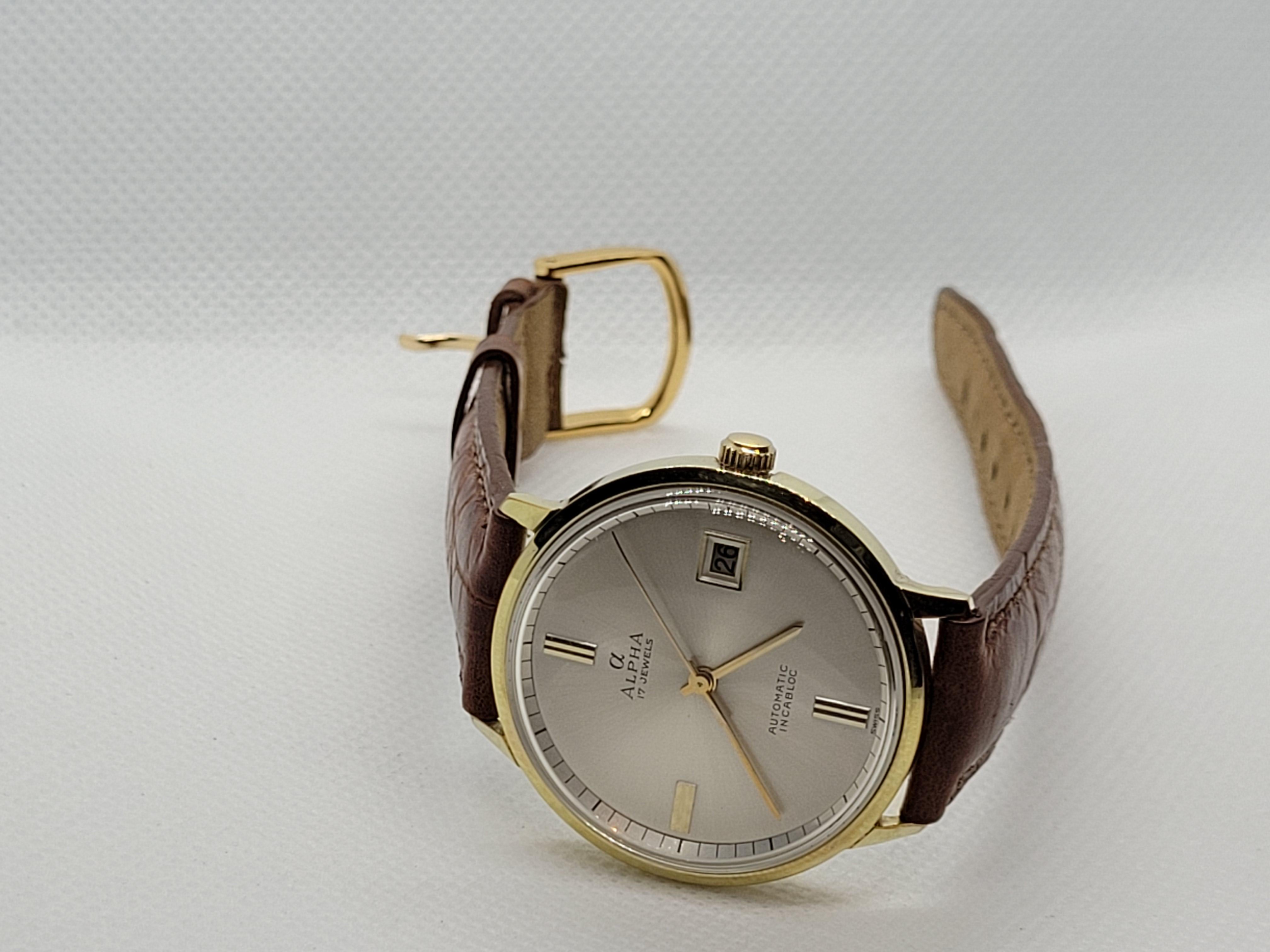 Herren-Vintage-Alpha-Uhr, 17 Juwelen-Automatik, vollständig gewartet Schweizer im Angebot 2