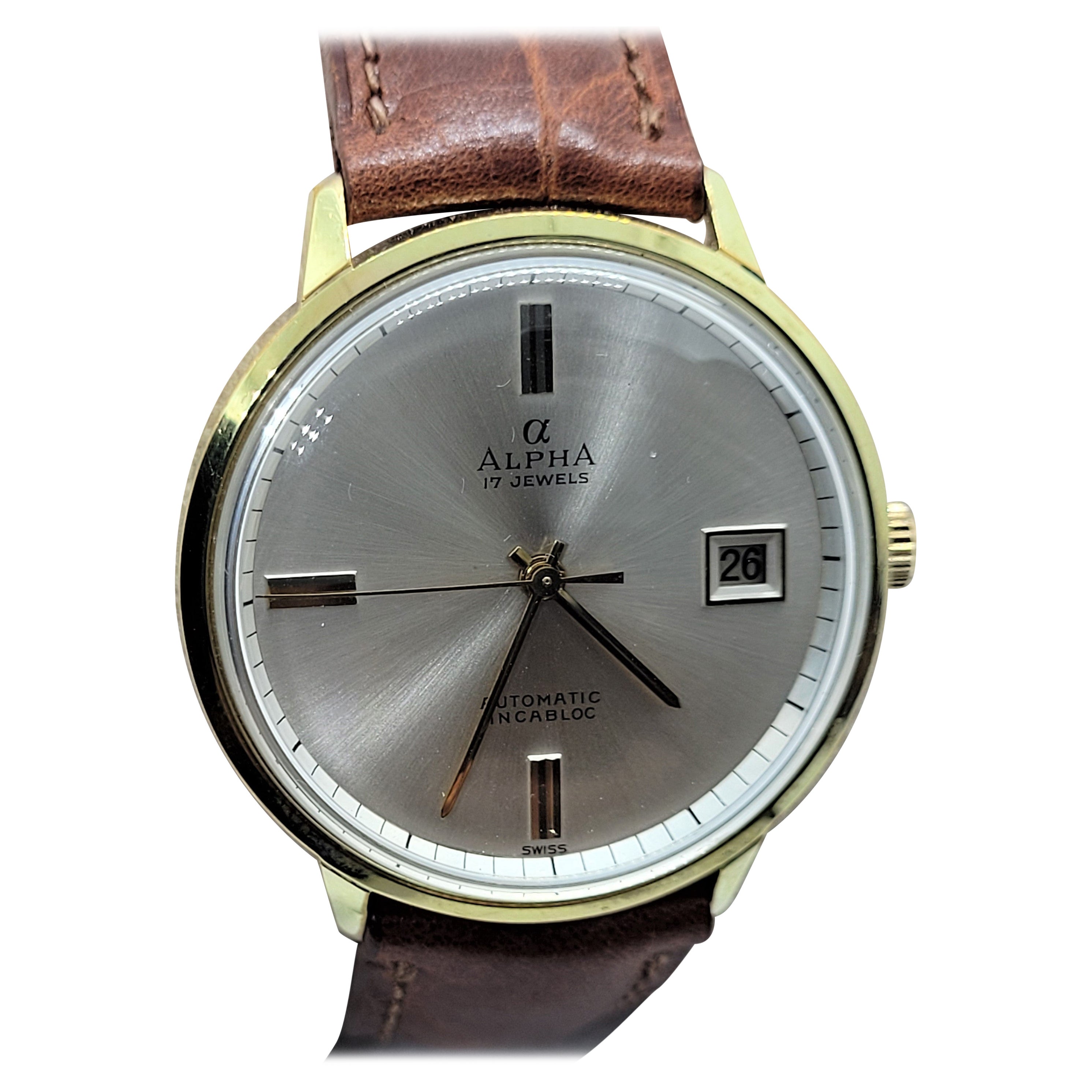 Montre Alpha vintage suisse à 17 rubis automatique, entièrement révisée
