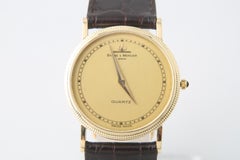Men's Vintage Φ Baume & Mercier 14k Yellow Gold Quartz Watch Black Leather Band