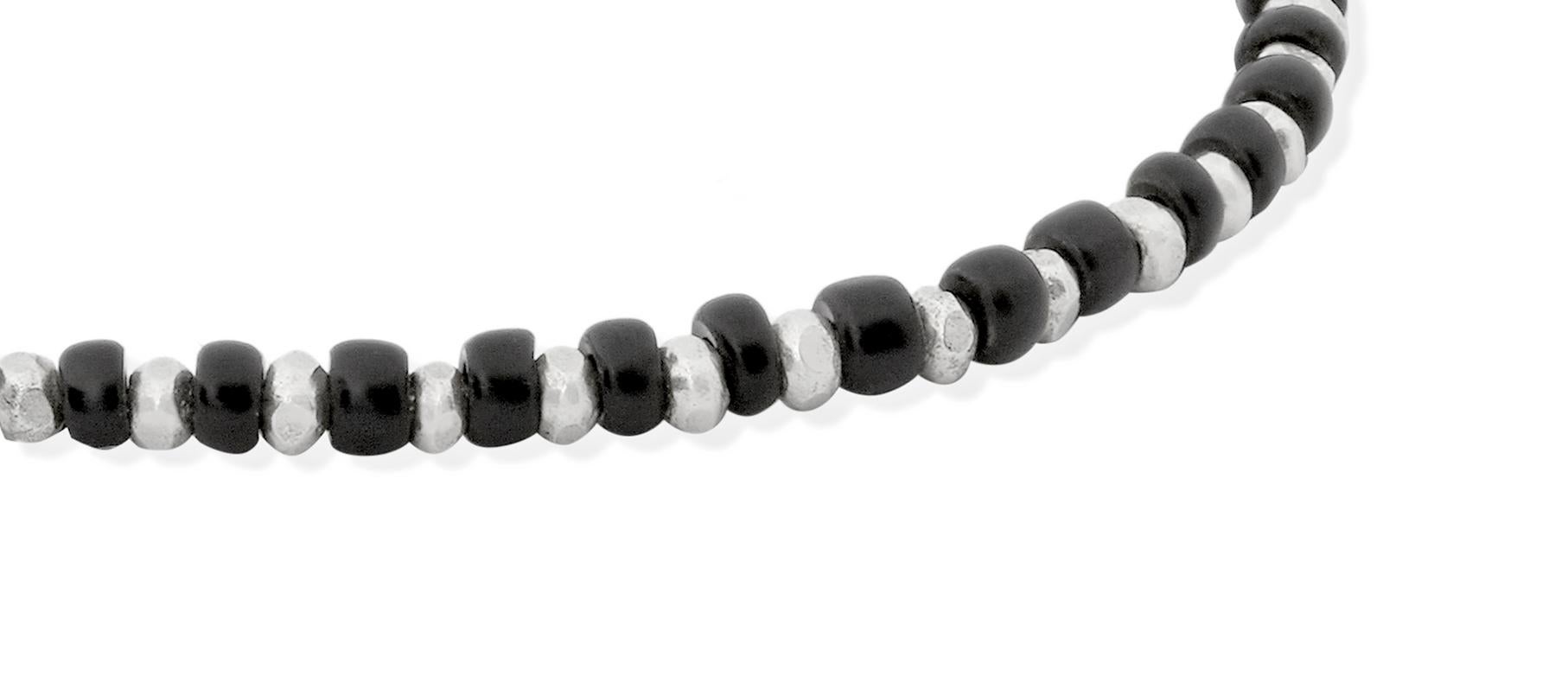 Men's Vintage Black Beaded Bracelet with Silver by Allison Bryan In New Condition In London, GB