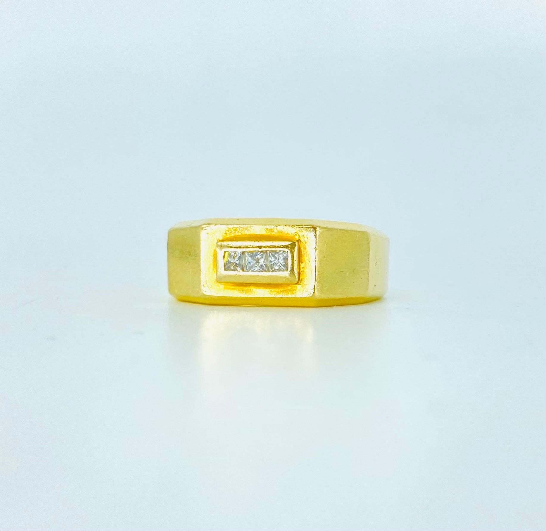 Bague homme Vintage Bolt Design/One 0.18 Carat Diamants taille Princesse Or 14k Bon état - En vente à Miami, FL