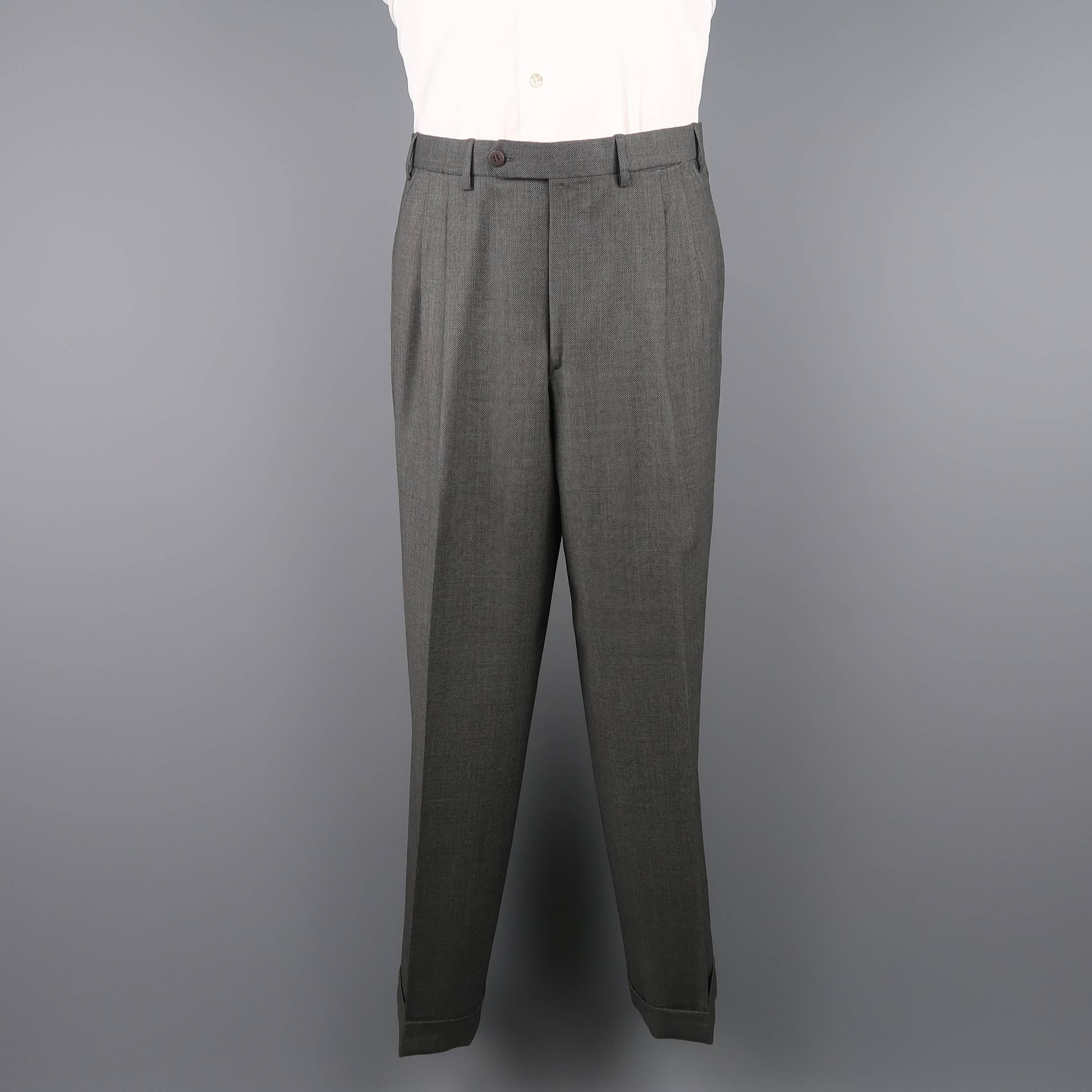 Men's Vintage BRIONI 38 Charcoal Nailhead Wool Two Button Notch Lapel Suit 1