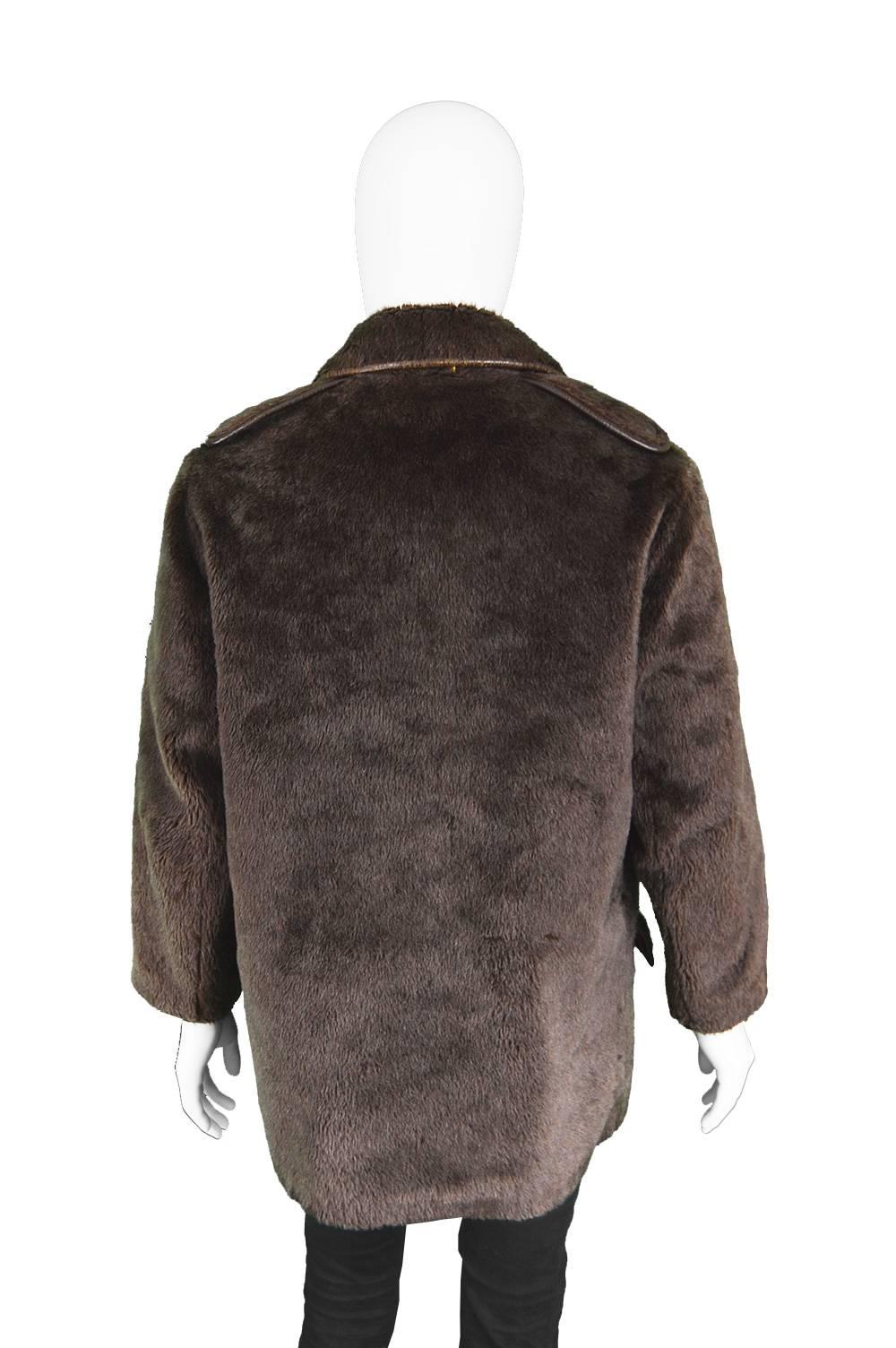Men's Vintage Brown Faux Fur Coat with Double Breasted Buttons, 1970s For Sale 3