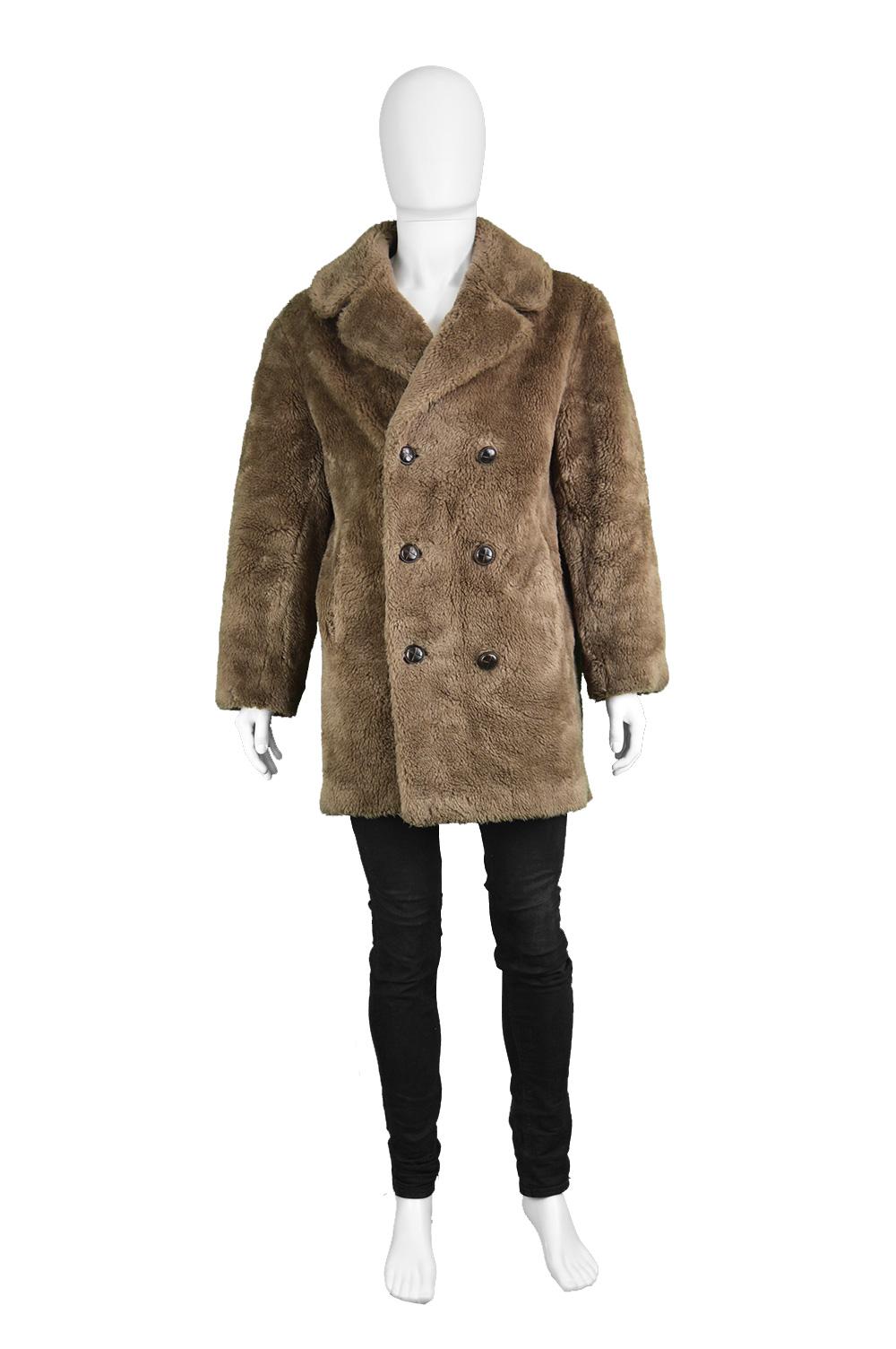 Men's Vintage Brown Faux Fur Coat with Double Breasted Buttons, 1970s

Size: Marked GB 40