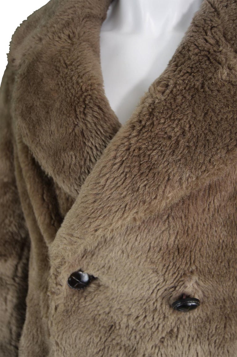 Men's Vintage Brown Faux Fur Coat with Double Breasted Buttons, 1970s
