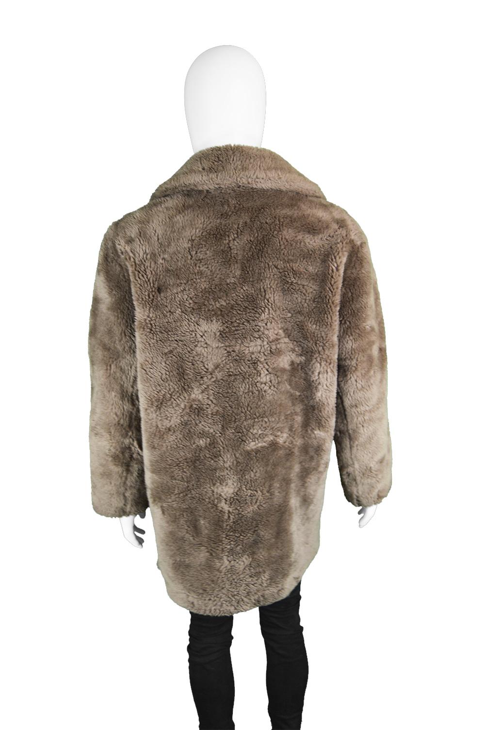 Men's Vintage Brown Faux Fur Coat with Double Breasted Buttons, 1970s 1