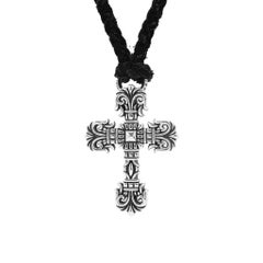 Men’s Vintage Chrome Hearts Small Silver Filigree Cross Pendant Necklace