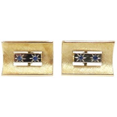 Men's Vintage Cuff Links with Sapphires - 14 Karat Yellow and White Gold