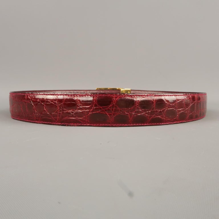 Men's Vintage D. FINE Size 30 Burgundy Textured Leather Gold Buckle