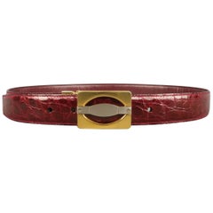 Men's Vintage D. FINE Size 30 Burgundy Textured Leather Gold Buckle Belt