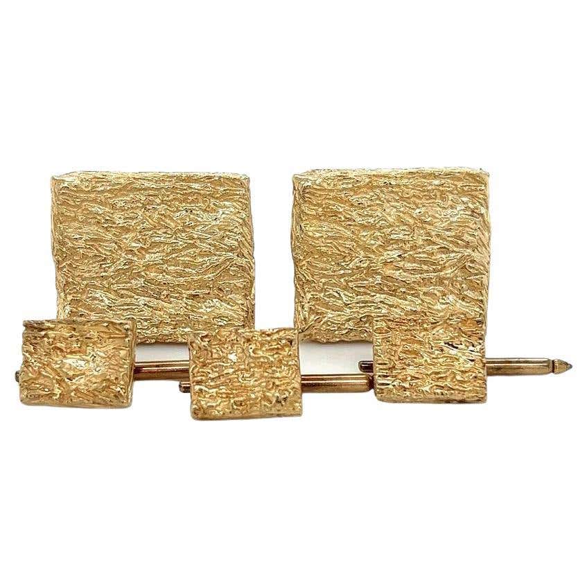 Men’s Vintage Designer Signed Ruser Bark Nugget Style Gold Cufflink and ...