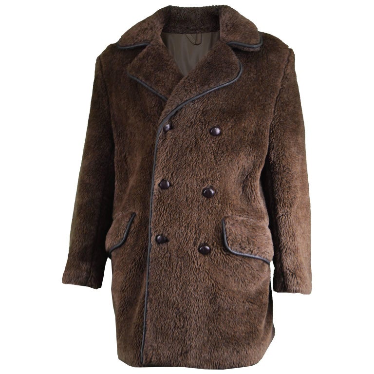 Men's Vintage Faux Fur Coat with Double Breasted Buttons, 1970s For ...