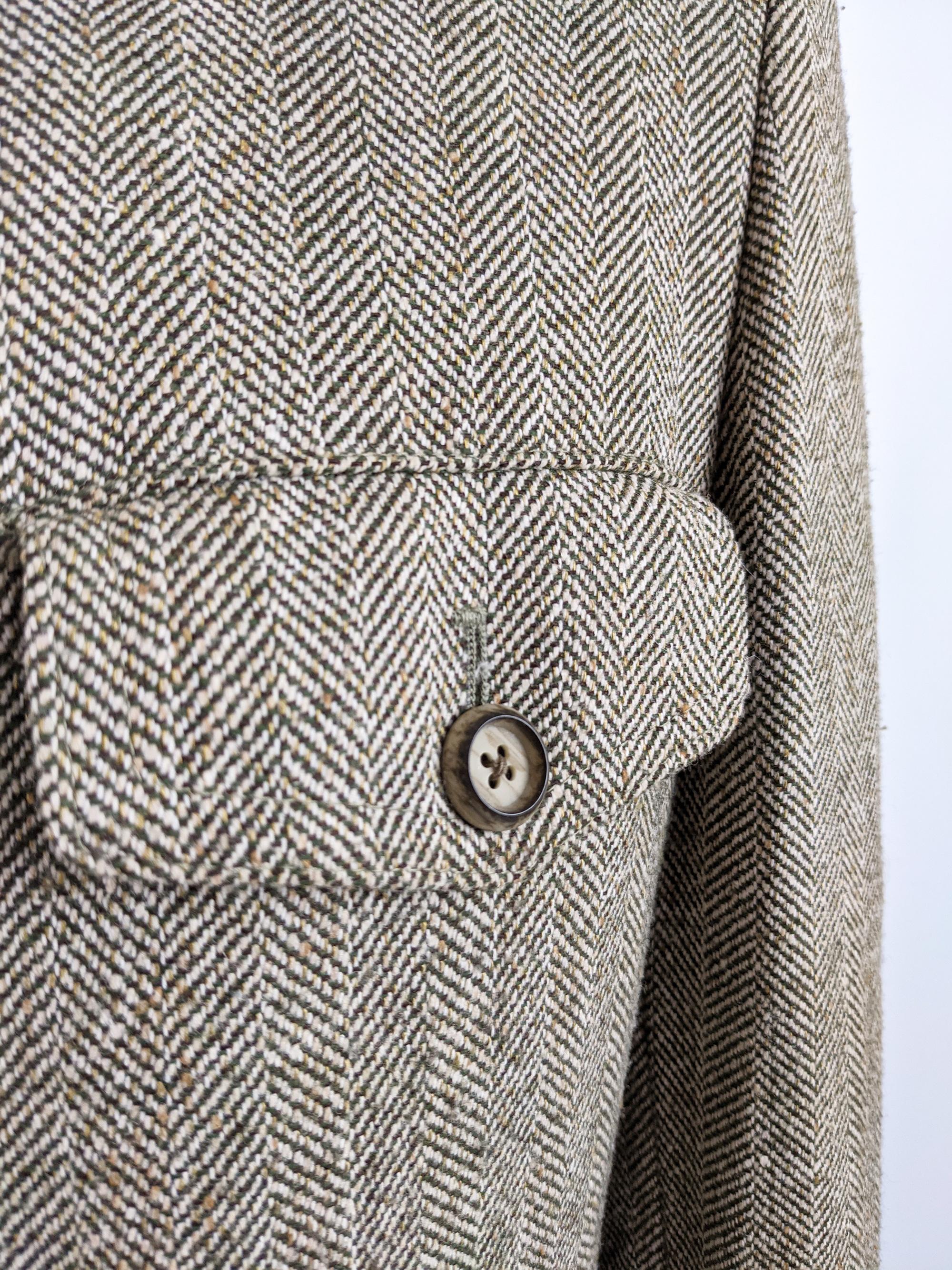 Men's Mens Vintage Half Norfolk Herringbone Wool Tweed Jacket Coat, 1970s For Sale