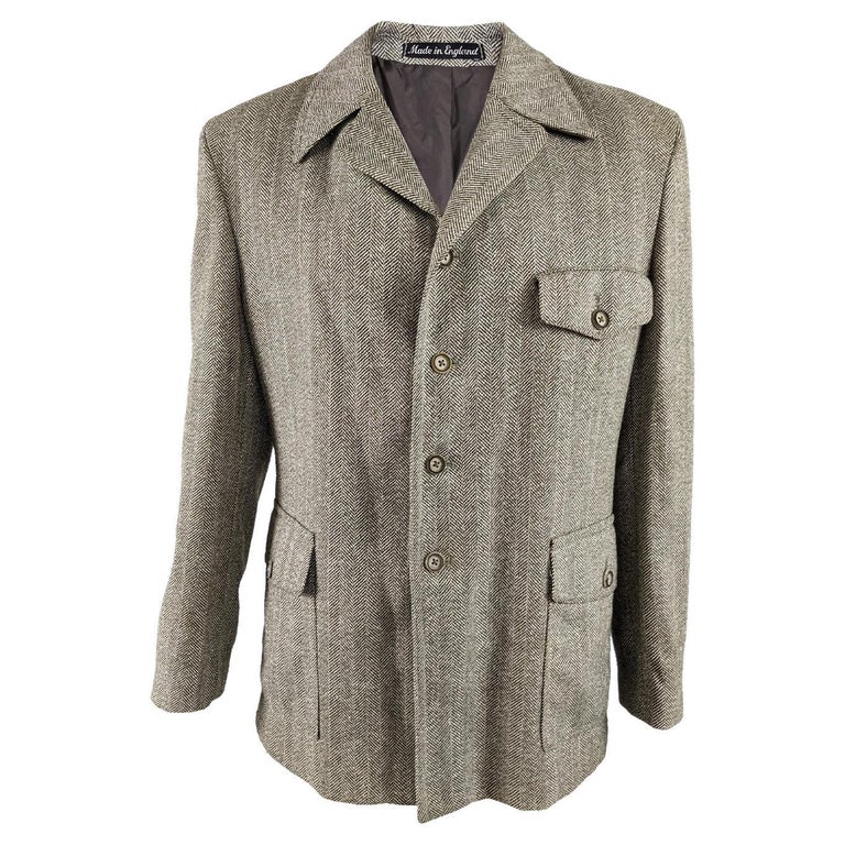 Mens Vintage Half Norfolk Herringbone Wool Tweed Jacket Coat, 1970s For Sale  at 1stDibs | half norfolk tweed jacket