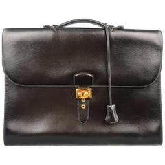 Men's Vintage HERMES Black Leather Sac a Depeches 41 Briefcase