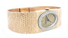 Mens Vintage Jules Jurgensen 14k Gold Rectangular Textured Wrist Watch Bracelet